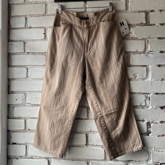 Bill Blass Tan Striped straight Pants capri mid rise stretchy denim - Picture 2 of 8
